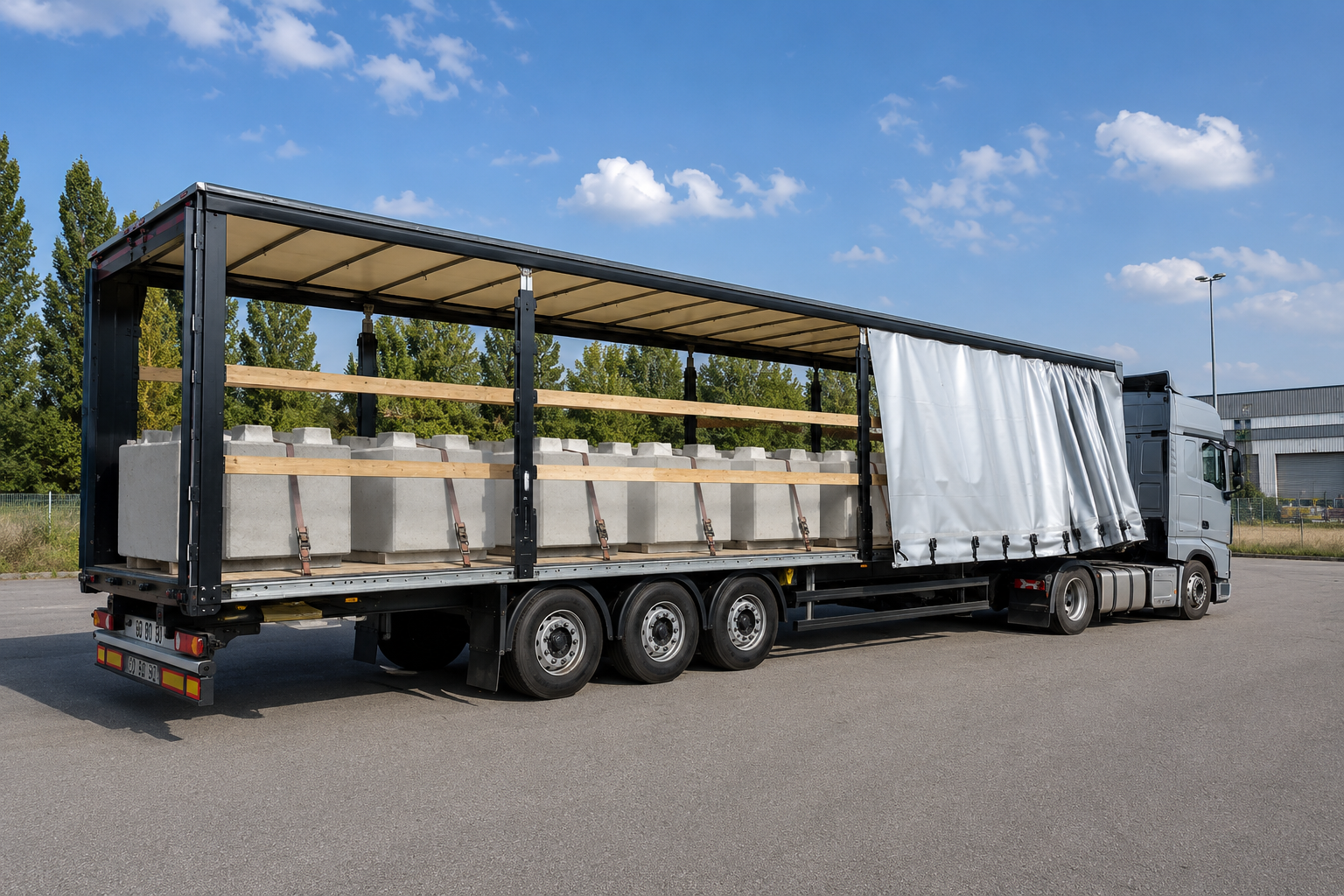 Livraison de blocs béton par semi-remorque tautliner